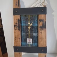 Wooden clock with plaid design