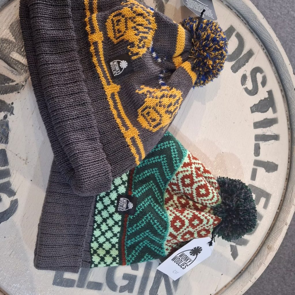 Two knitted winter beanies